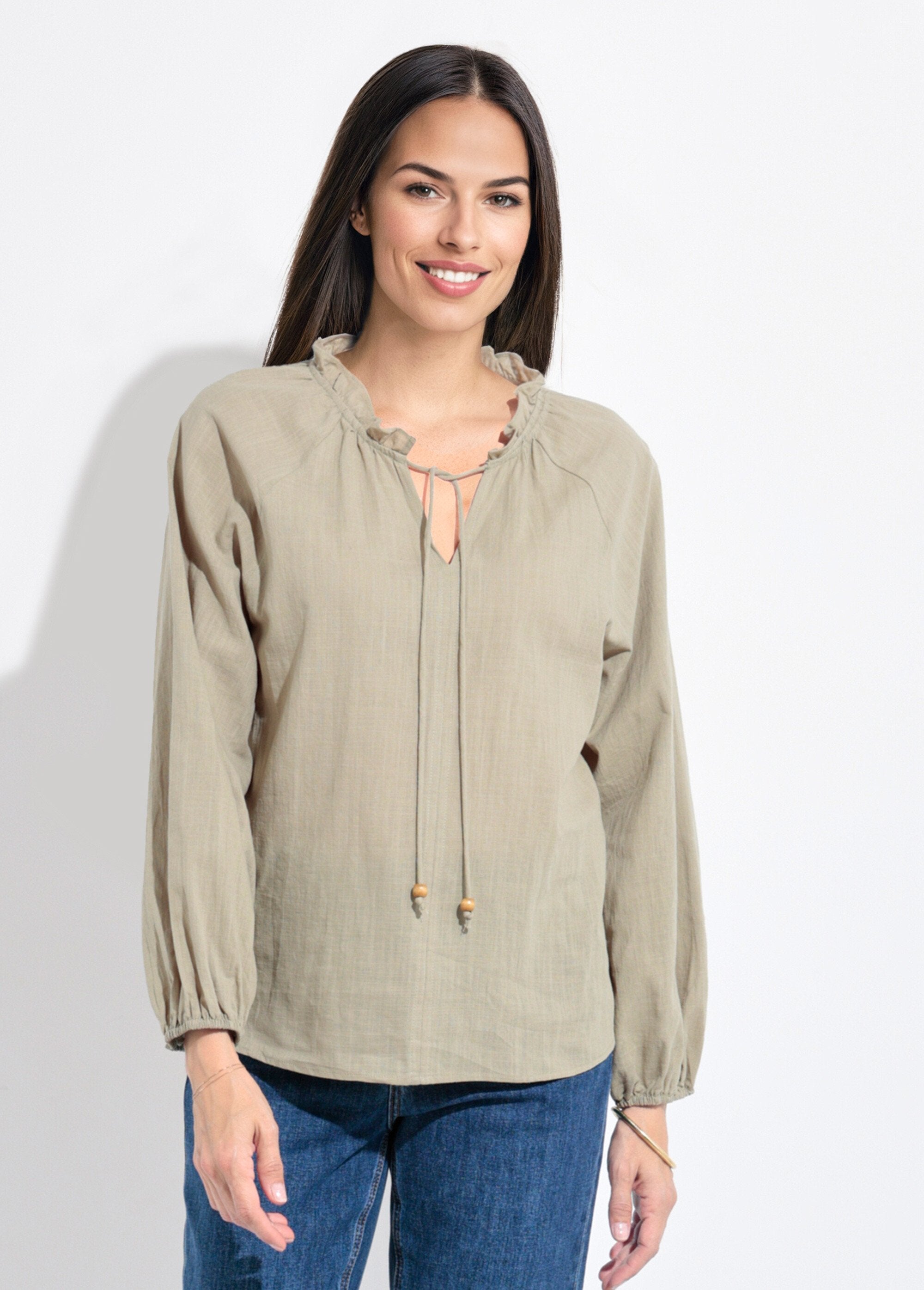Blusa_holgada_con_cuello_en_V_y_lazo_Caqui_FA1_slim