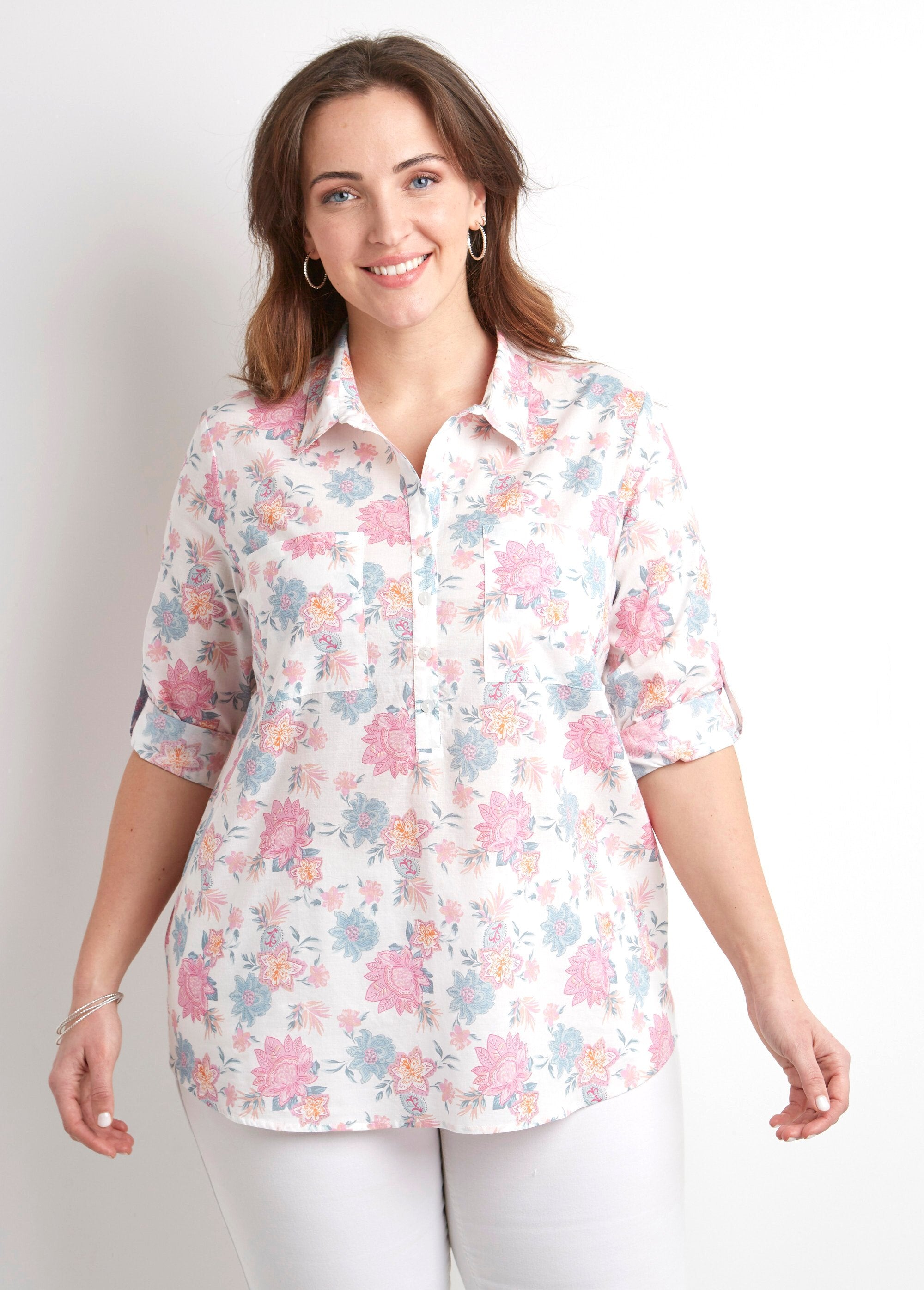 Blusa_larga_abotonada_con_estampado_floral_en_algodón_Estampado_rosa_FA1_curvy