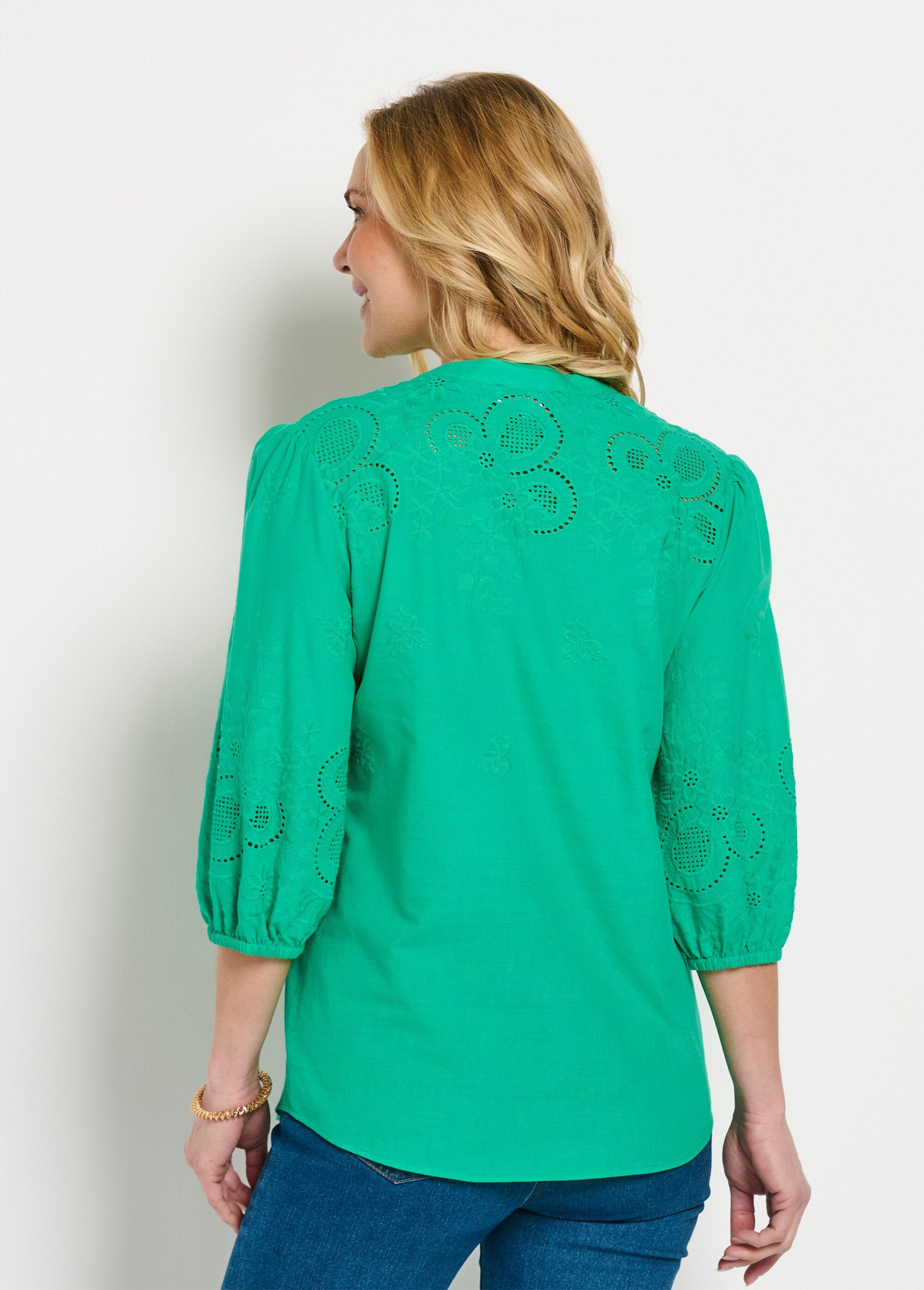 Blusa_larga_de_algodón_bordada_con_manga_3/4_Verde_DO1_slim