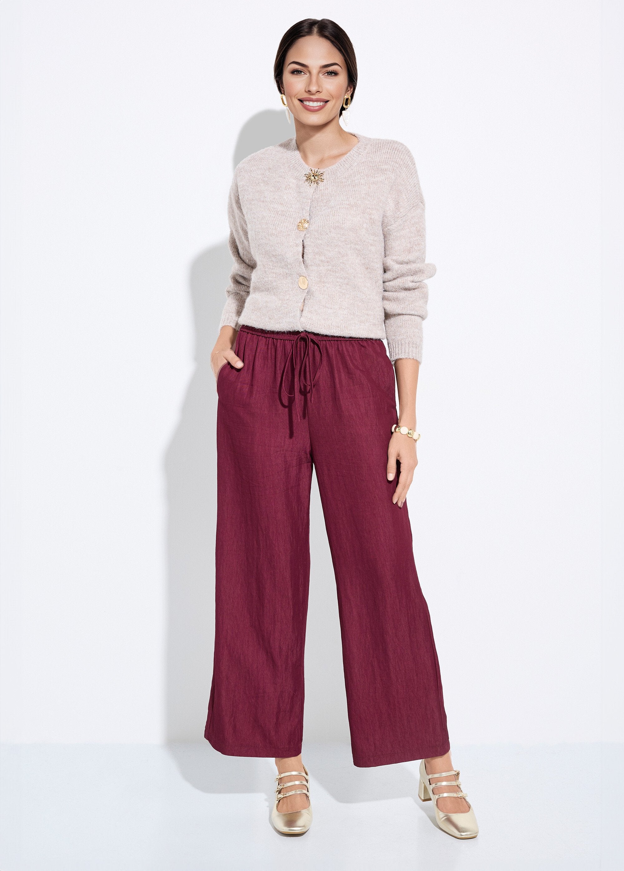 Pantalones_fluidos_elásticos_de_sarga_lisa_Burdeos_SF1_slim