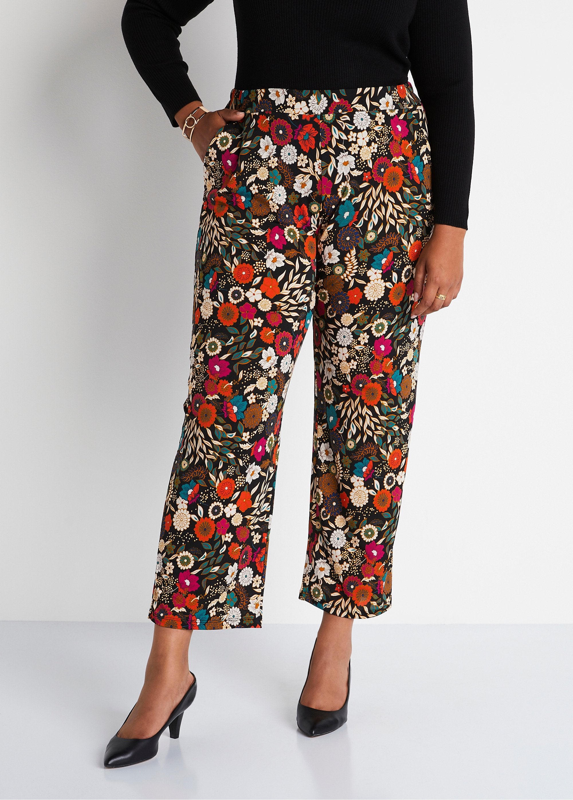 Pantalón_ancho_semielástico_con_cintura_normal_Estampado_negro_FA1_curvy