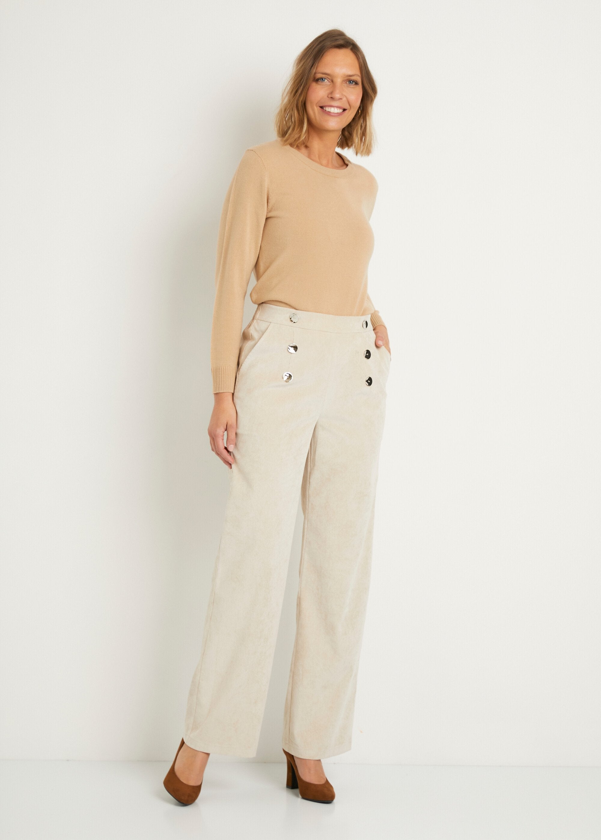 Pantalones_de_pata_ancha_en_terciopelo_milleraies_con_efecto_puente_Beige_SF1_slim