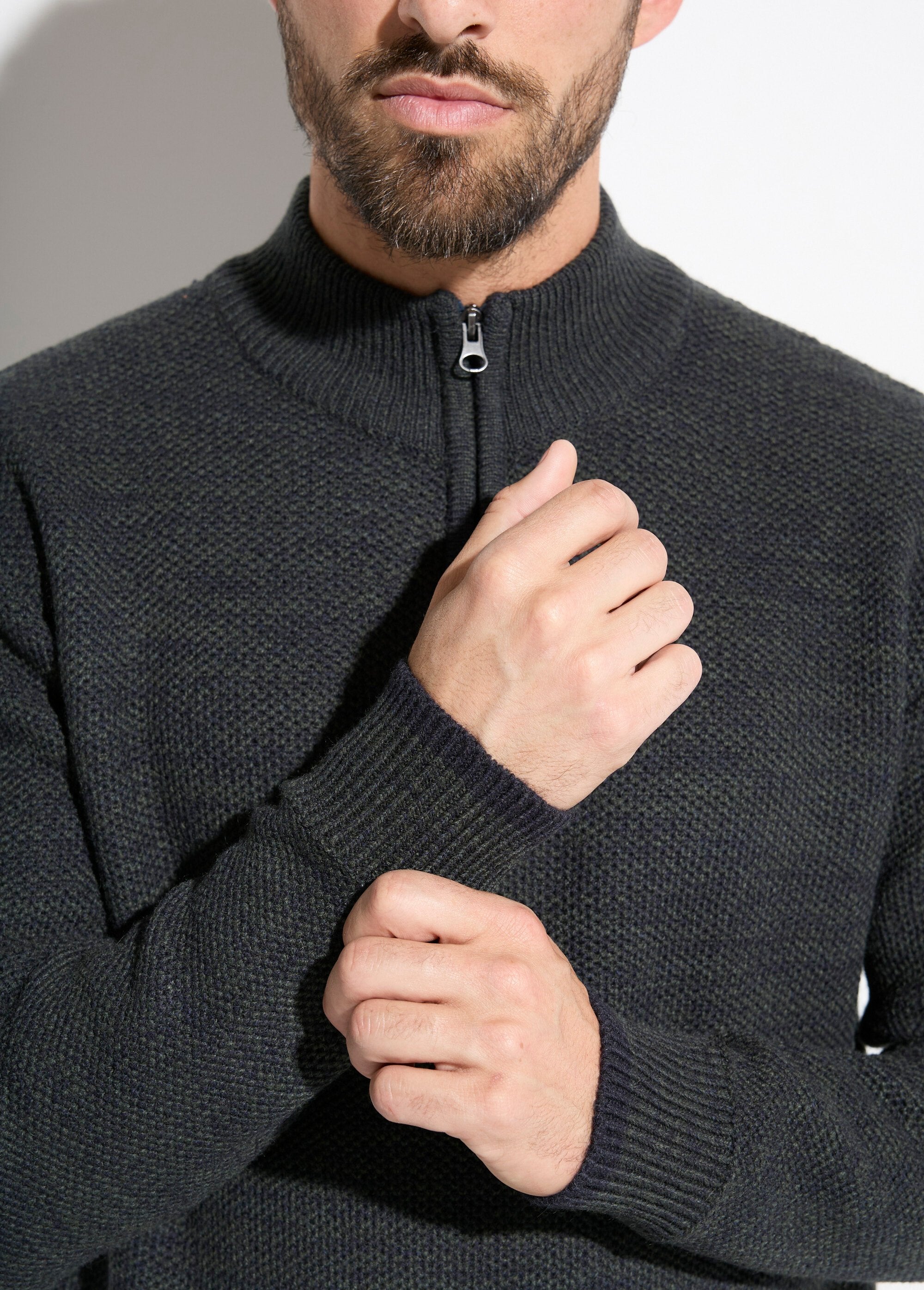 Pull_col_montant_zippé_maille_chinée_laine_Vert_DE2_slim