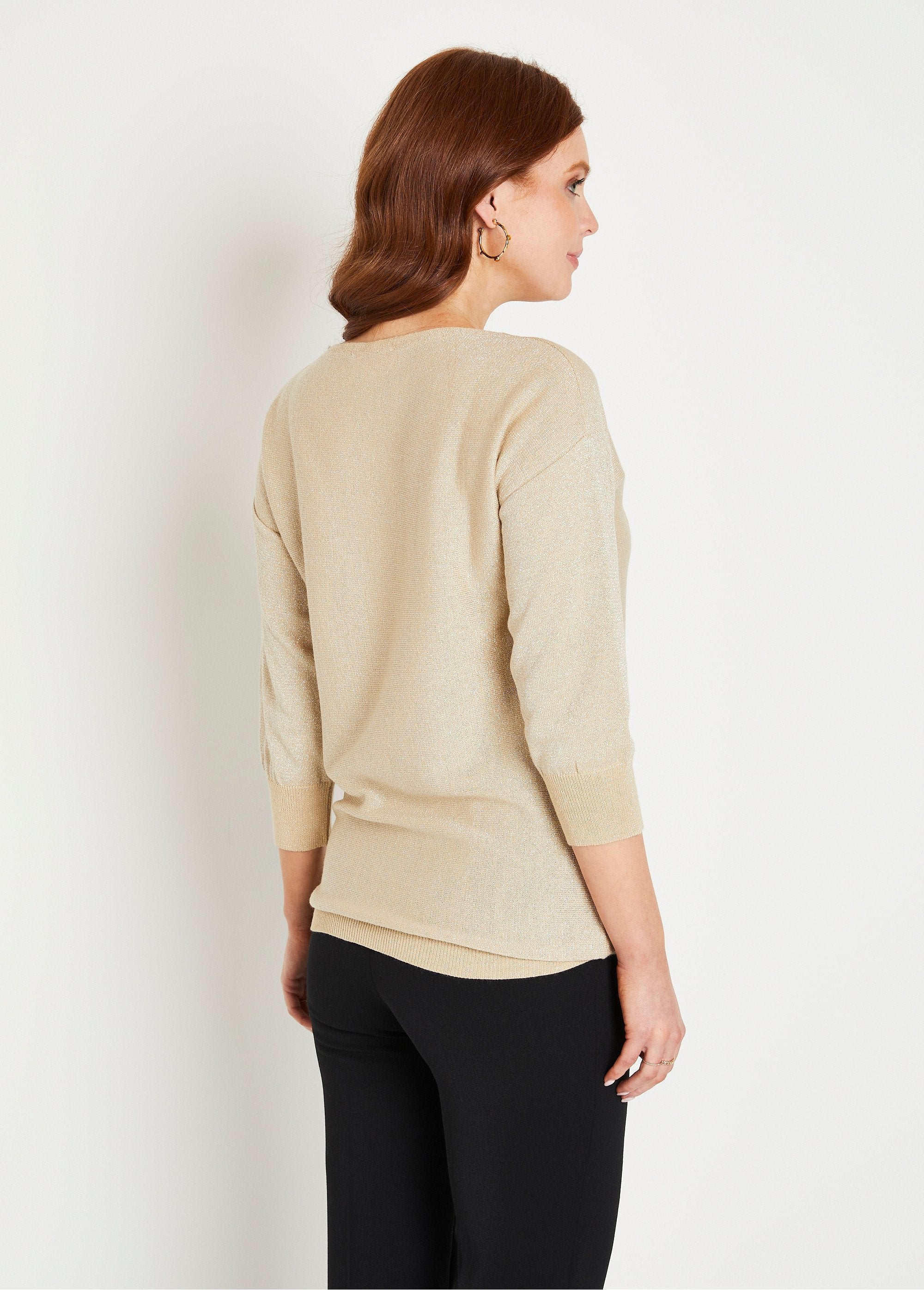 Jersey_liso_brillante_de_largo_medio,_mangas_3/4,_cuello_barco_Beige_irise_DO1_slim