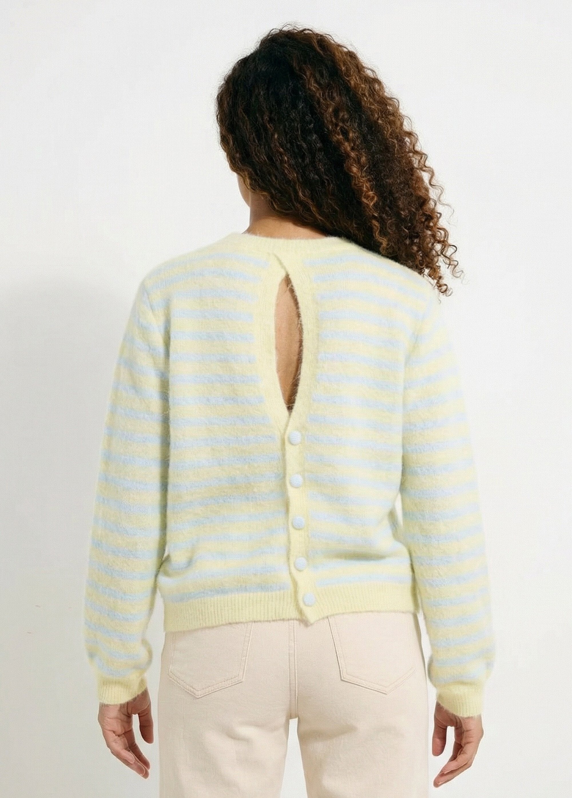 Pull_rayé_avec_laine,_dos_boutonné_Bleu_et_jaune_DO1_slim