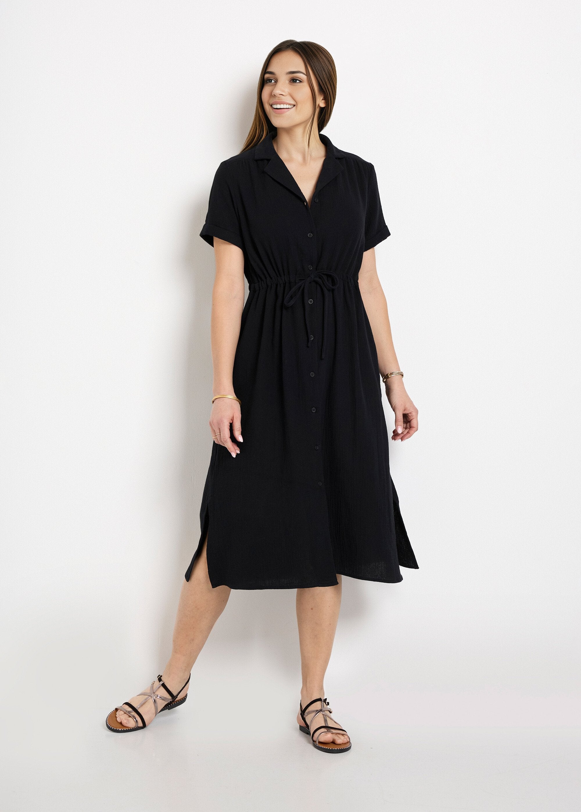 Vestido_camisero_largo_de_gasa_de_algodón_Negro_FA1_slim