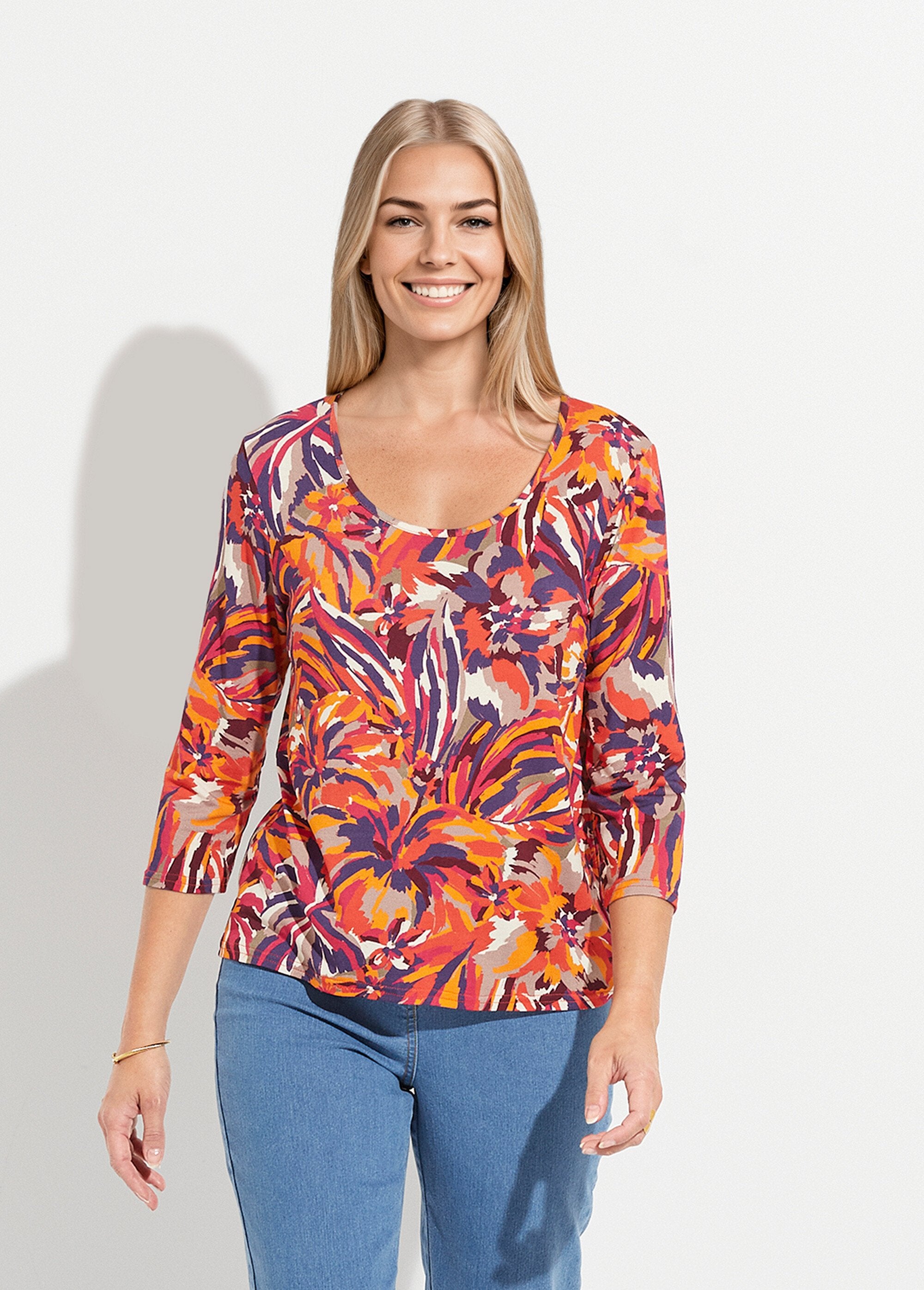 Camiseta_de_cuello_redondo_con_mangas_3/4_Estampado_de_miel_FA1_slim